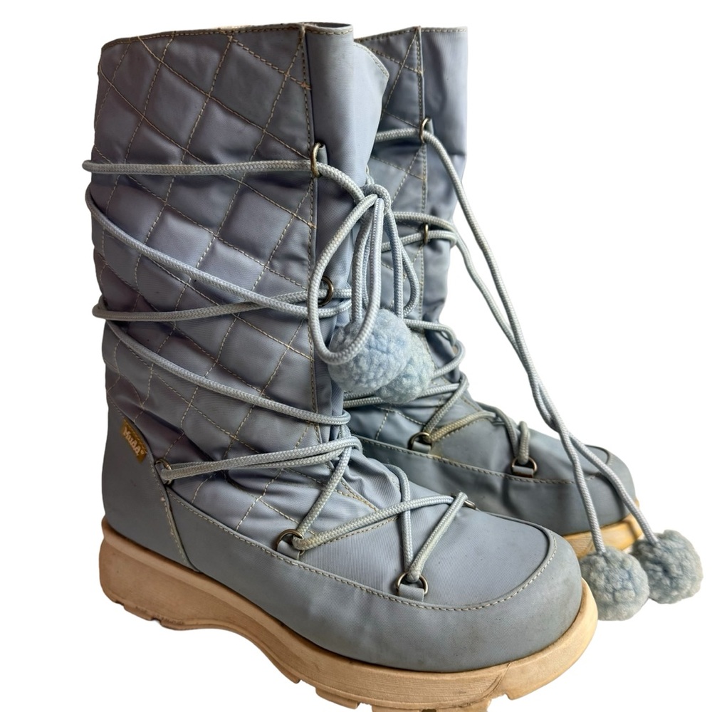 Vintage Mudd Blue Pom Pom Lace Up Pull On Boots Size 6